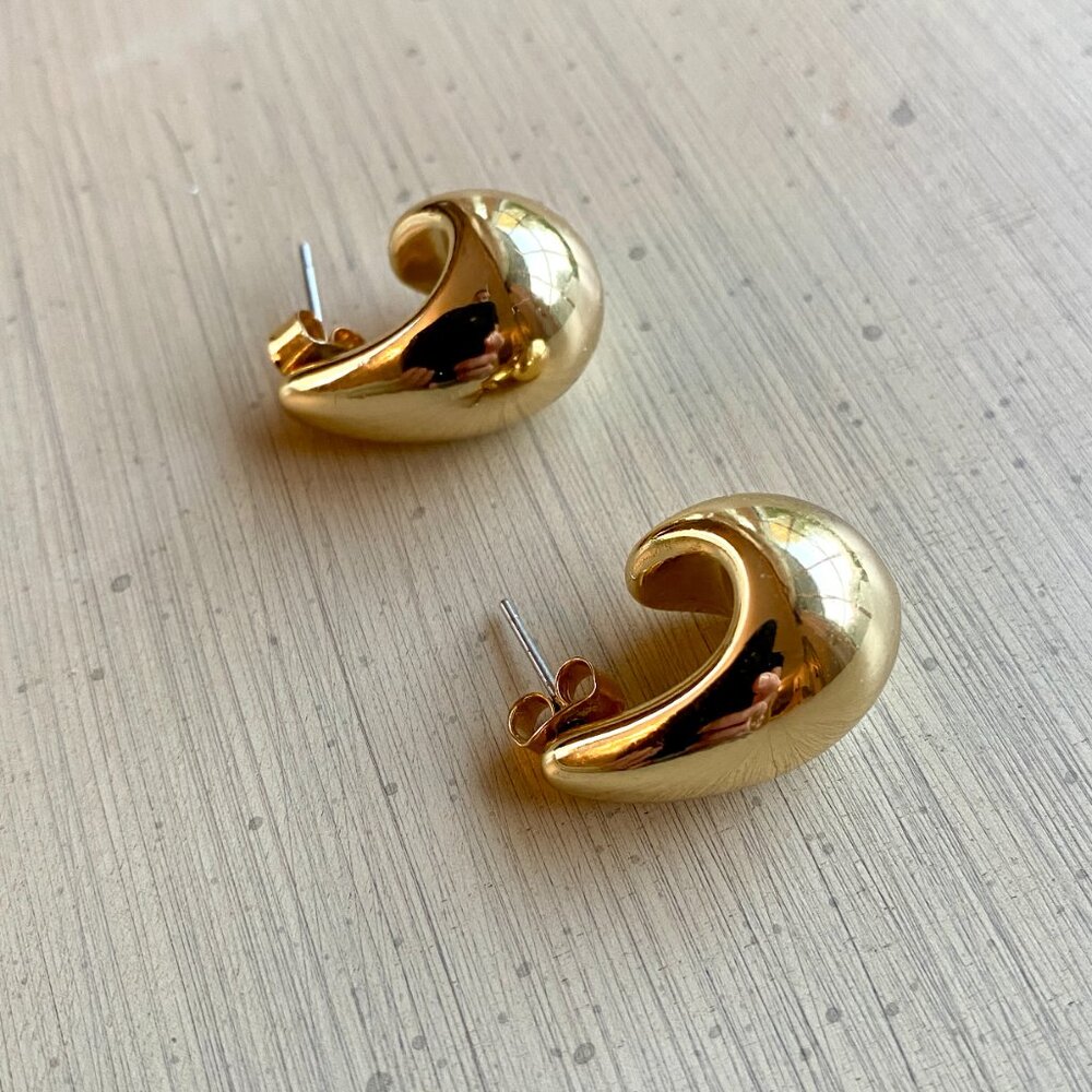 Gold Tone Teardrop Stud Earrings - Picture 3 of 7
